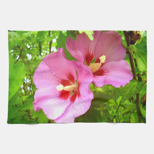 Roze Hibiscus Tea Towel Theedoek (Horizontaal)
