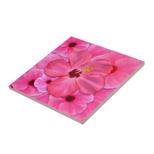 Roze Hibiscus Tegeltje (Zijkant)