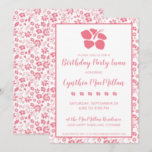 Roze Hibiscus Tropical Flowers Birthday Kaart (Voorkant / Achterkant)