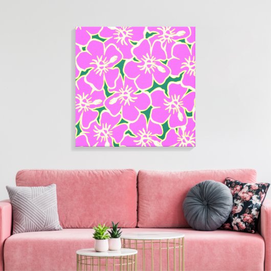 Roze Hibiscus Tropical Flowers Hawaiian Luau Decor Canvas Afdruk (Insitu (Woonkamer))