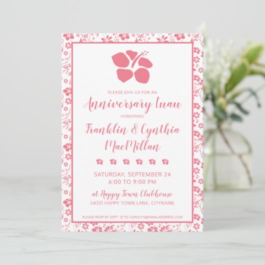 Roze Hibiscus Tropical Flowers Jubileum Luau Kaart (Staand voorkant)