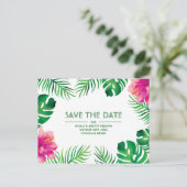 Roze Hibiscus Tropical Save the Date Briefkaart (Staand voorkant)