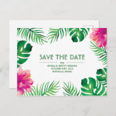 Roze Hibiscus Tropical Save the Date Briefkaart (Voorkant / Achterkant)