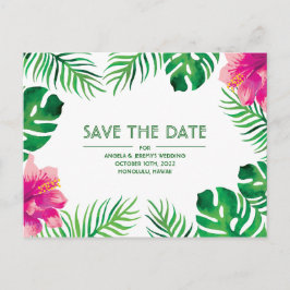 Roze Hibiscus Tropical Save the Date Briefkaart