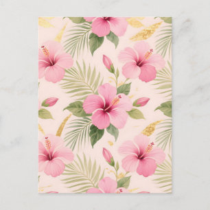 Roze Hibiscus Tropisch Naadloos Patroon Briefkaart