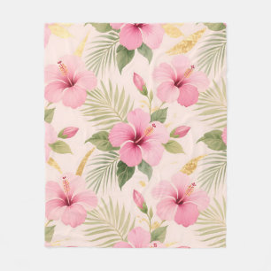 Roze Hibiscus Tropisch Naadloos Patroon Fleece Deken