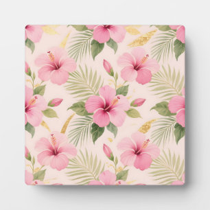 Roze Hibiscus Tropisch Naadloos Patroon Fotoplaat