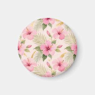 Roze Hibiscus Tropisch Naadloos Patroon Magneet