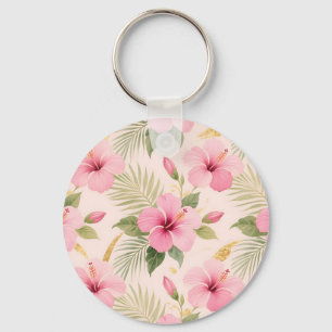 Roze Hibiscus Tropisch Naadloos Patroon Sleutelhanger
