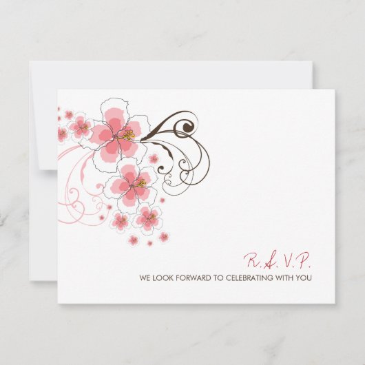 Roze Hibiscus Tropisch Strand Bruiloft RSVP-kaart Kaart (Voorkant)
