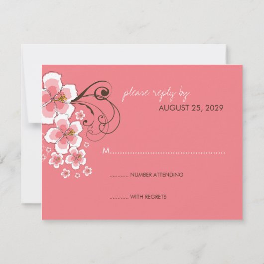 Roze Hibiscus Tropisch Strand Bruiloft RSVP-kaart Kaart (Achterkant)