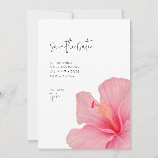 Roze Hibiscus · Tropische bloei · Bestemming Save The Date (Voorkant)