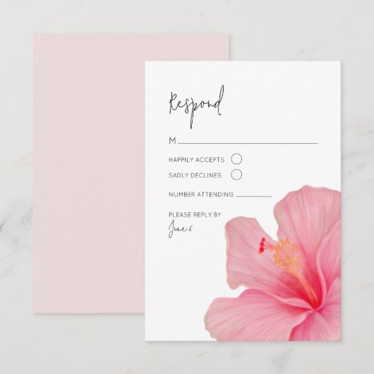 Roze Hibiscus · Tropische bloei RSVP · Bestemming (Voorkant / Achterkant)