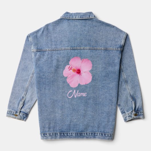 Roze Hibiscus Tropische Bloem Denim Jacket (Achterkant)