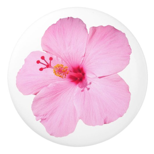 Roze Hibiscus Tropische Bloem Keramische Knop (Voorkant)