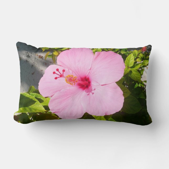 Roze Hibiscus Tropische Bloem Kussen (Voorkant)
