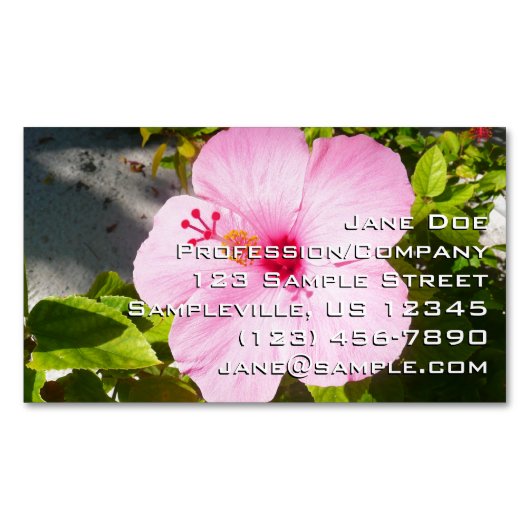 Roze Hibiscus Tropische Bloem Magnetisch Visitekaartje (Voorkant)