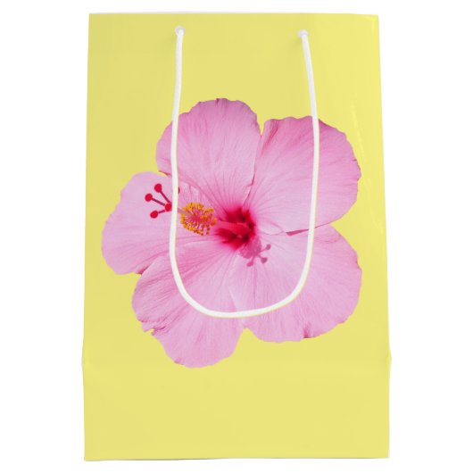 Roze Hibiscus Tropische Bloem Medium Cadeauzakje (Achterkant)