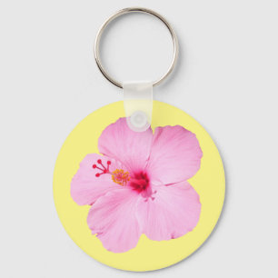 Roze Hibiscus Tropische Bloem Sleutelhanger