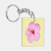 Roze Hibiscus Tropische Bloem Sleutelhanger (Voorkant Links)