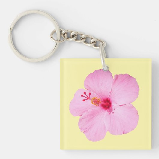 Roze Hibiscus Tropische Bloem Sleutelhanger (Voorkant)