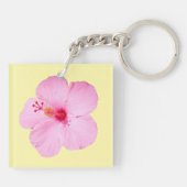 Roze Hibiscus Tropische Bloem Sleutelhanger (Achterkant)