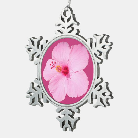Roze Hibiscus Tropische Bloem Tin Sneeuwvlok Ornament (Rechts)