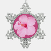 Roze Hibiscus Tropische Bloem Tin Sneeuwvlok Ornament (Voorkant)