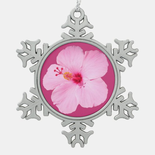 Roze Hibiscus Tropische Bloem Tin Sneeuwvlok Ornament (Voorkant)
