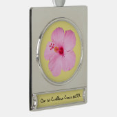 Roze Hibiscus Tropische Bloem Verzilverd Banner Ornament (Rechts)