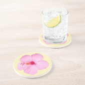 Roze Hibiscus Tropische Bloem Zandsteen Onderzetter (Zijkant)