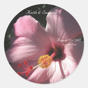 Roze Hibiscus Tropische Bloemen Envelop Afdichting Ronde Sticker