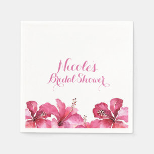 Roze Hibiscus Tropische Bloemen Witte Feestelijke  Servetten