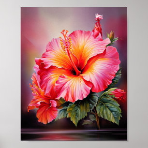 Roze Hibiscus Tropische Bloemstukken Muurkunst Poster