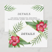 Roze Hibiscus Tropische bruiloft Details Kaart (Voorkant / Achterkant)