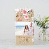 Roze Hibiscus Tropische bruiloft foto Save The Dat Date (Staand voorkant)