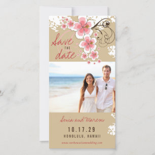 Roze Hibiscus Tropische bruiloft foto Save The Dat Save The Date