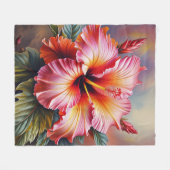 Roze Hibiscus Tropische Fleece Deken (Voorkant (Horizontaal))