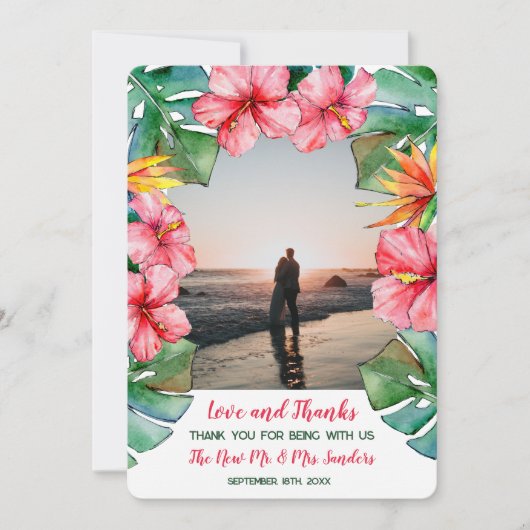 Roze Hibiscus Tropische Foto Trouw Dankjewel  Bedankkaart (Voorkant)