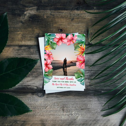 Roze Hibiscus Tropische Foto Trouw Dankjewel  Bedankkaart