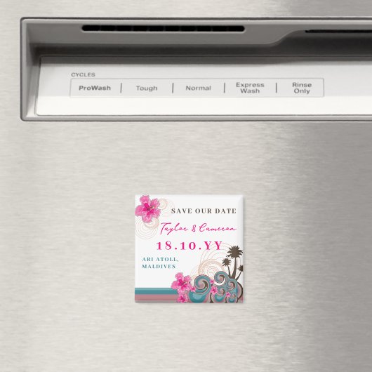 Roze Hibiscus Tropische golven Strand Save the Dat Magneet (Insitu (Vaatwasser))