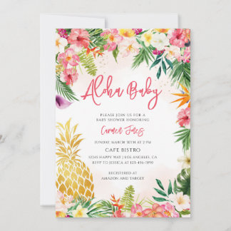 Roze Hibiscus Tropische Hawaiaanse Baby Shower Kaart