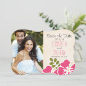 Roze Hibiscus Tropische Thema Bewaar de Datum Kaar Save The Date (Staand voorkant)