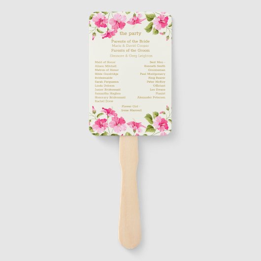 Roze Hibiscus Trouwprogramma Handwaaier (Achterkant)