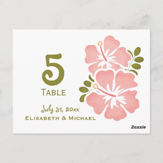 Roze Hibiscus Trouwreceptie Tafelnummer Kaart (Achterkant)