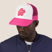 Roze Hibiscus Trucker Hoed Pet (In situ)