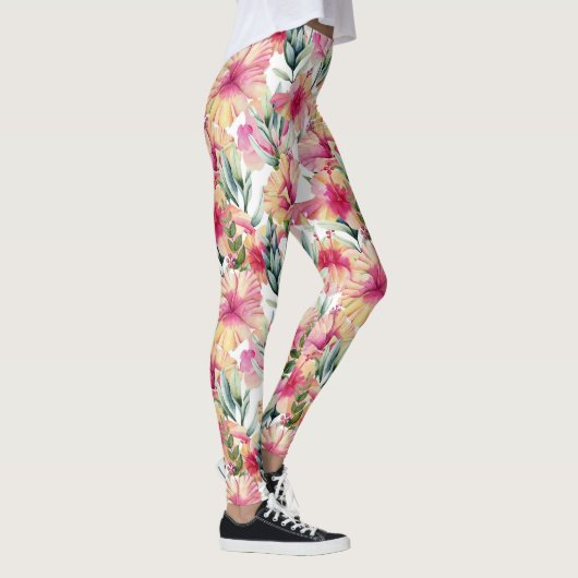 Roze Hibiscus Tuin Leggings (Rechts)