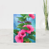 Roze Hibiscus Verjaardag Kaart (Voorkant)