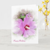 Roze Hibiscus Verjaardagsbloem Kaart (Gele Bloem)