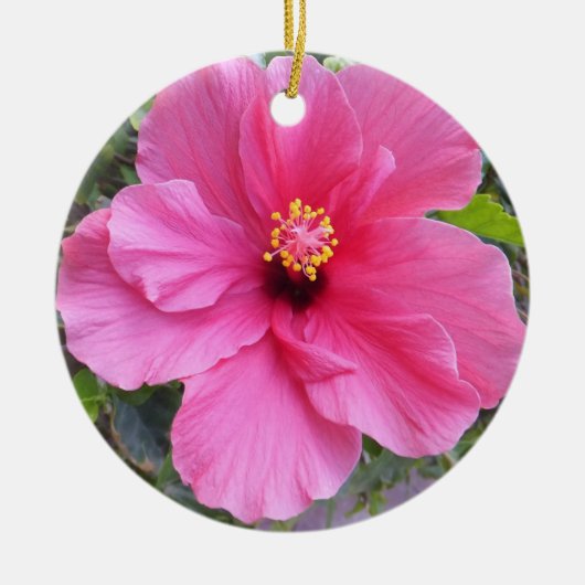 Roze Hibiscus-versiering, aanpassen Keramisch Ornament (Voorkant)
